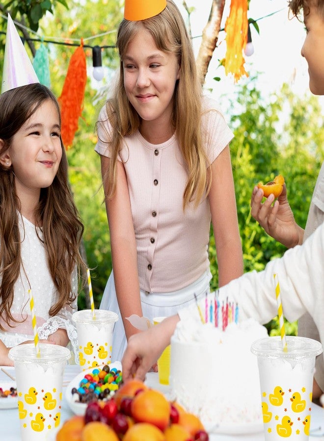 JarThenaAMCS 50Pcs Summer Rubber Duck Plastic Cups with Lids and Straws Cute Duck Clear Plastic Cups 12oz Yellow Disposable Cup for Birthday Baby Shower Party Supplies - Image 5